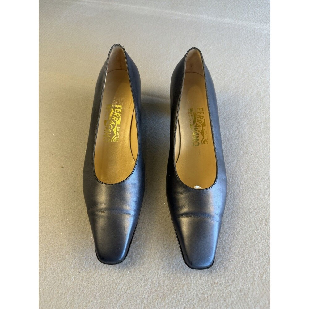 Salvatore Ferragamo Women's Leather Square Toe Pump Block Heel 9 C - Picture 3 of 11